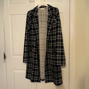 Black and White Plaid Long Blazer